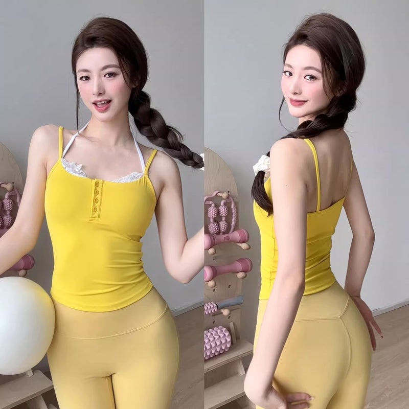 Lace Sling Yoga Vest Fixed Chest Pad Pure Spice Girl Style Sports Underwear Pilates Slimming Fitness Bra - Image 4